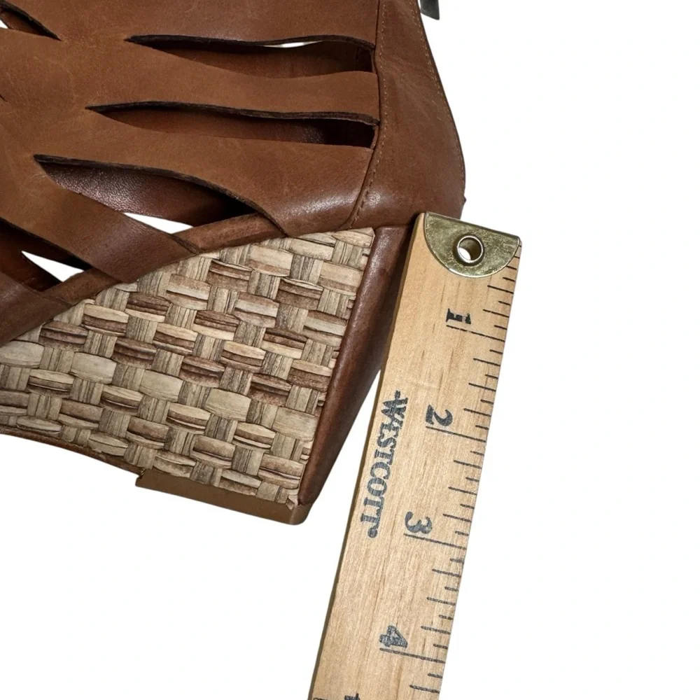 Aquatalia‎ Brown Leather Cage Woven Wedge Sandals Womens Size 9.5